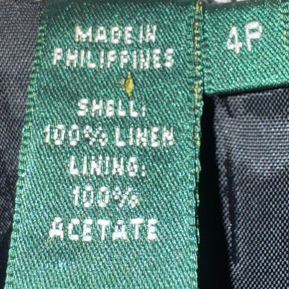 Lauren Ralph Lauren Petite Black & White Houndstooth Blazer 100% Linen Sz 4P - Picture 3 of 10